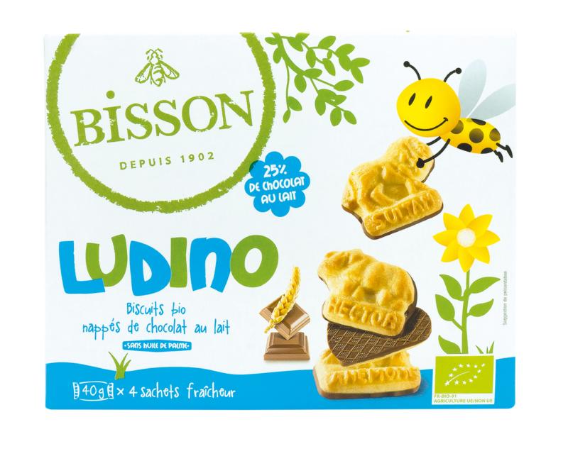 Bisson Ludino koekjes met melkchocolade 4 zakjes bio