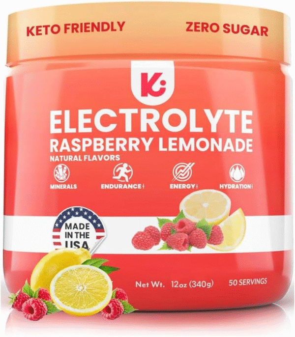 Keto Electrolytes Powder No Sugar - Sugar Free Electrolytes - Keto Hydration Electrolytes - Made in USA - Delicious Raspberry Lemonade Flavor - Mixes Easily No Clumps