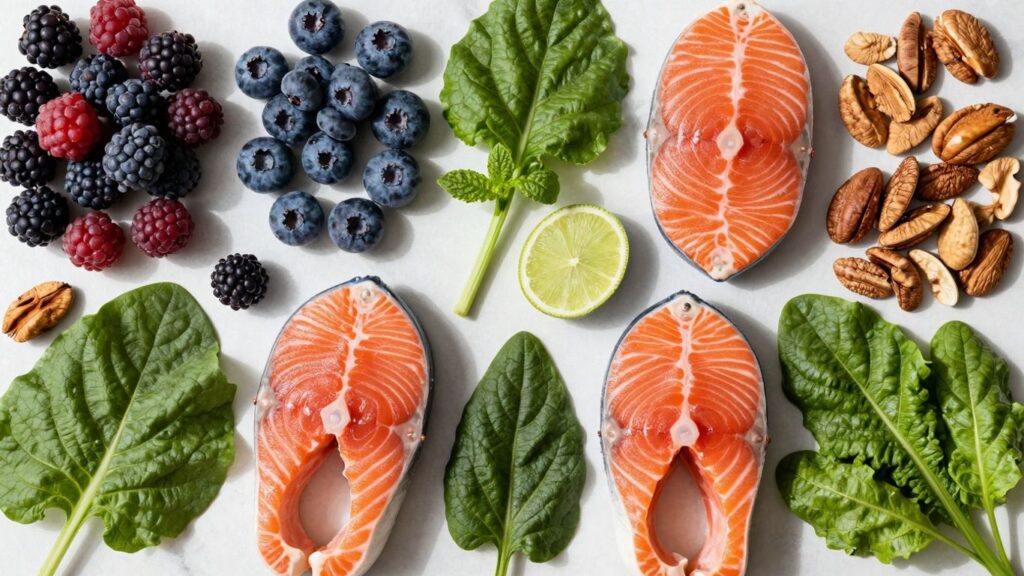 Assortment of 10 heart-healthy superfoods.