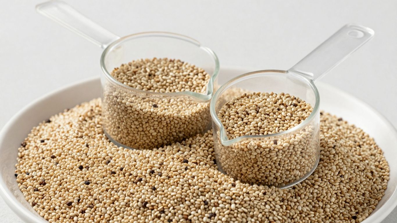 100 grams of cooked quinoa in a bowl and cup.